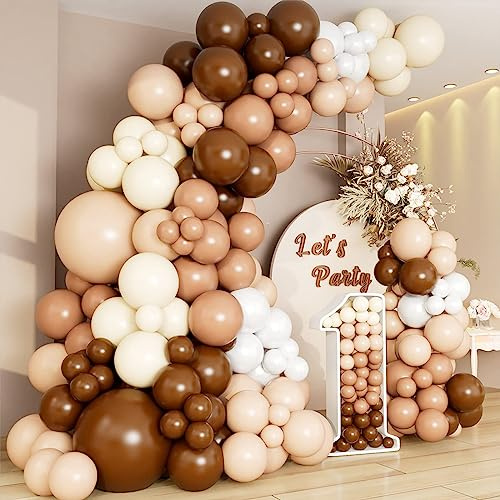 QIFU Kit Arco Palloncini Marroni, 109 Pcs Ghirlanda Palloncini Bianco Sabbia Beige Palloncini Compleanno Beige Marroni Per Compleanno Matrimonio Battesimo Bimbo Baby Shower Decorazioni Birthday