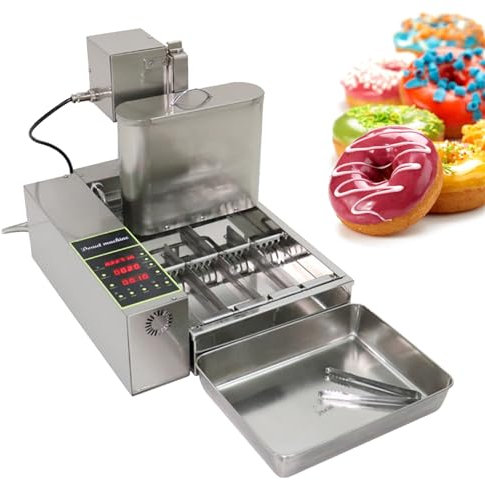 Macchina Automatica Professionale per Ciambelle Commerciali - Spessore Regolabile, tramoggia in Acciaio Inossidabile da 5,5 Litri - 360 Pezzi/Ora - Ribaltamento Automatico - per pa