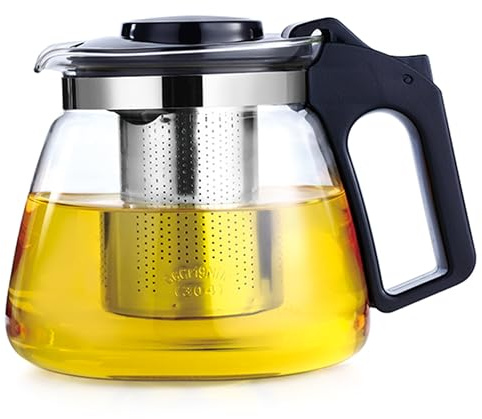 Lovegrace Teekanne Glas 1100 ml mit Edelstahl Siebaufsatz, hitzebeständig | Glaskanne mit Überhitzungsschutz und feinem Filter, ideal zum Aufbrühen von losem Tee, Kräutern & Früchtetee, als Geschenk