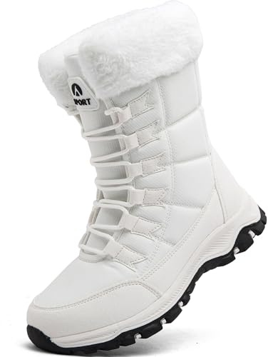 VTASQ Bottes de Neige Femme Doublé Chaud Antidérapantes Outdoor Bottine de Randonnée Chaussures d'hiver Blanc 41EU