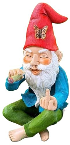 HoveeLuty Statue de Nain de Jardin 15,2 cm - Ornements de Jardin - Ornements de Noël - Doigt d'honneur Fumeur - Nain de Jardin en résine imperméable pour extérieur - Décorations de Jardin et Cadeaux