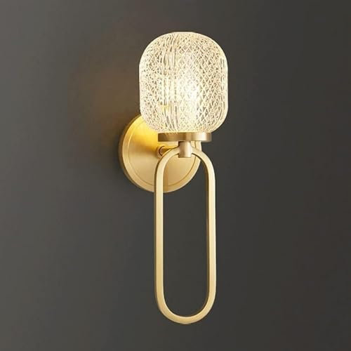 Applique da Parete in Rame, Lampada da Comodino in Ottone con Paralume in Vetro a Nido d'Ape, lampade da Parete Moderne con Attacco G9
