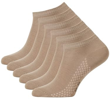 Cotton Prime sneakerstrumpor män kvinnor unisex – 6 par korta skaft sneakerstrumpor av bambuviskos – ventilerande sportstrumpor, kort för vardag och sport, 6 x beige, 35-38 EU