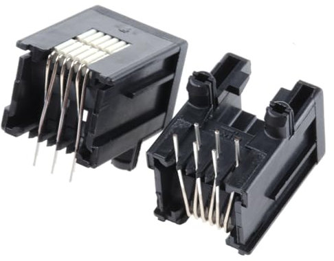TE Connectivity 0-215876 Cat.3 RJ25-Steckverbinder Buchse 6P6C-polig, Leiterplatten-Montage abgewinkelt, Packung a 10 Stück