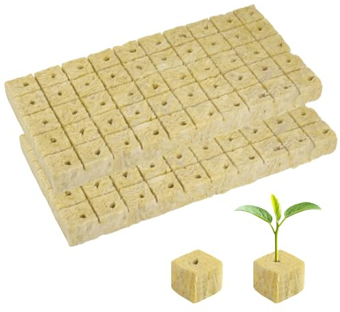 Zhushishunyi 50 Pcs Cubos de Lana de Roca con 50 Agujeros, 25 x 25 x 25 mm Cubos de Cultivo hidroponico para plantación en Invernadero hidroponia, Cultivo sin Suelo y plántulas