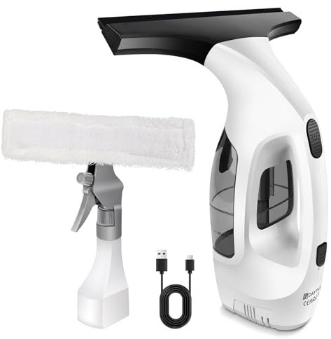 Cordless Window Vacuum Cleaner Set with 150ml Tank, 3-in-1 Streak-Free Electric Squeegee & Spray Bottle Kit, Rechargeable Window Squeegee, 50 Mins Runtime for Windows, Mirrors, Tiles & Car Glass