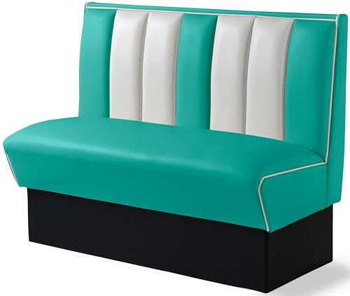 Bel Air Dinerbank & Eckbank – Retro Sitzbank im Dinermöbel-Design – Perfekt für Gastronomie, Lounge & Zuhause – Robuste Verarbeitung & komfortable Polsterung (Türkis/White)