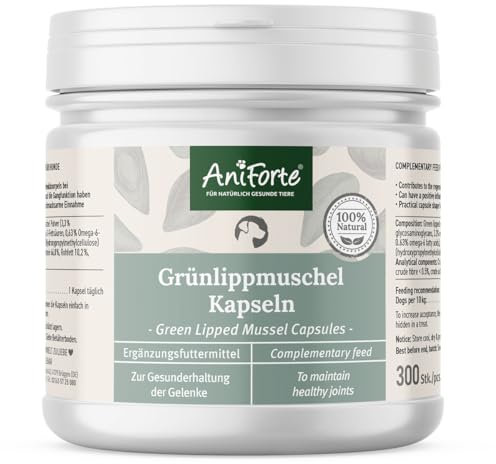 AniForte Grünlippmuschel Kapseln für Hunde 300 Stück - Grünlippmuschel Hund, Gelenktabletten mit Grünlippmuschelpulver in Vollfettqualität 10,2%, für Gelenke & Agilität