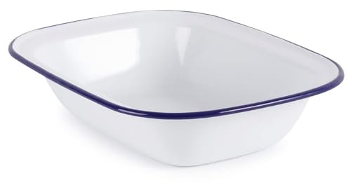 enamel White Pie Dish | Dishwasher Safe Roasting Tin | Pudding Baking & Steak | enamel Oven & Stove Tray (L 30 x W 22.5 x D 6.5 cm)
