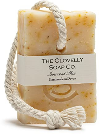 Clovelly Soap Co Natural Handmade Soap on a rope Bar (Unscented, 100g) For all skin types.
