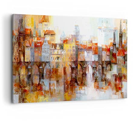 Bilder auf Leinwand 100x70cm Leinwandbild mit Rahmen Stadt Mietshaus Groß Wanddeko Bild Schlafzimmer Küche Deko Wandbilder Dekoration Wohnzimmer Wall Decor Canvas Wand Kunstdruck Art AA100x70-3476