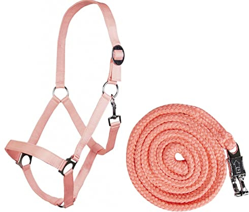 Generisch HKM Halfter-Set StarterHalfter + Führstrick mit Panikhaken verstellbar | versch. Farben (Pony, Koralle)