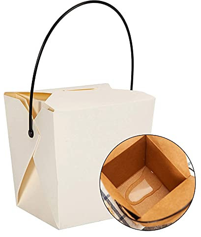 MHGLOVES 100 Boîtes Aliments À Emporter, Boîtes Jetables Anti-Fuite Recyclables Et Respectueuses De l'environnement, Boîtes À Nouilles en Carton Kraft pour Aliments À Emporter,Blanc