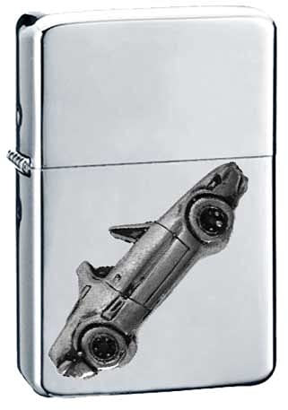 Italienischer Oldtimer X19 1300 ref67 Zinn-Effekt Design auf einem Flip-Top-Benzinfeuerzeug, winddicht, Silber nachfüllbar
