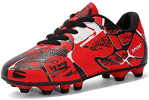 NEUSOP Fotbollsskor, pojke, flicka, fotbollsskor barn, FG/AG träningsskor för barn-unisex, sportig fotbollssko, röd, 37 EU