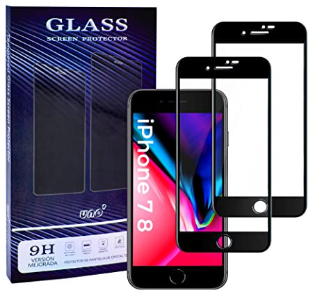 UNO' - Set für iPhone 7/8/SE: 2x Schwarz Hartglas 9H, kratzfest, HD, blasenfrei, Anti-Fingerabdruck.