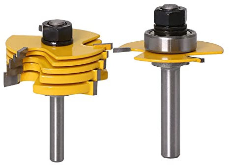 Bestgle 6 Pezzi Impilabile Regolabile Slot Cutter Frese Fresa con Gambo da 8mm per Tenone, Fresa per Lavorazione del Legno, con Cuscinetto