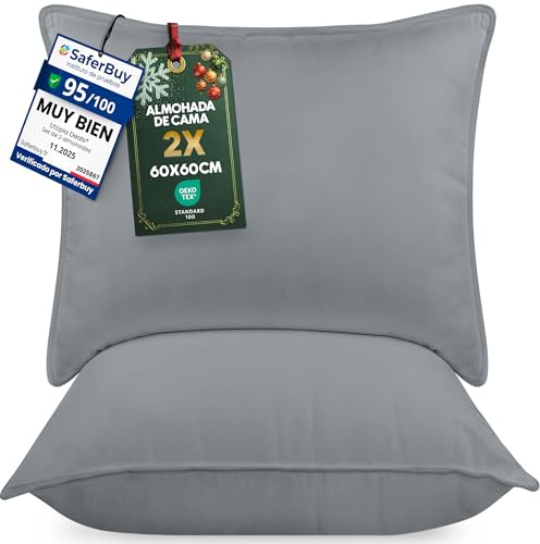 Utopia Bedding Oreillers 60x60cm Lot de 2, Coussins de Lit Gris