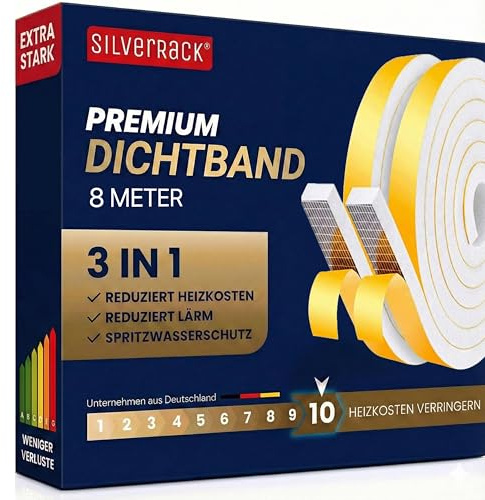 SilverRack 8m Dichtungsband selbstklebend Weiß 12 mm x 6 mm | Schaumstoff Klebeband für Tür Dichtung, Fensterdichtung, Türdichtung Abdichtungsband, Fenster abdichten, Dichtband Isolierung