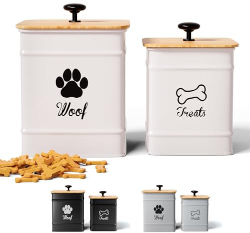 Dog Treat Container Set of 2 with Airtight Bamboo Lids - 8x6 & 7x5 inch