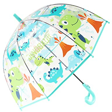 Ombrello per bambini Meichoon con design di animali dei cartoni animati, arco 70 cm, 8 stecche, resistente al vento e anti-caduta, manico lungo 3-8 anni, blu