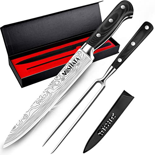 MOSFiATA 8 Carving Knife and 7 Fork Set, Premium Sharp Brisket Slicing Knife, German High Carbon Stainless Steel EN.4116 Meat Cutting Kitchen Knives BBQ Knives for Slicing Meats with Gift Box