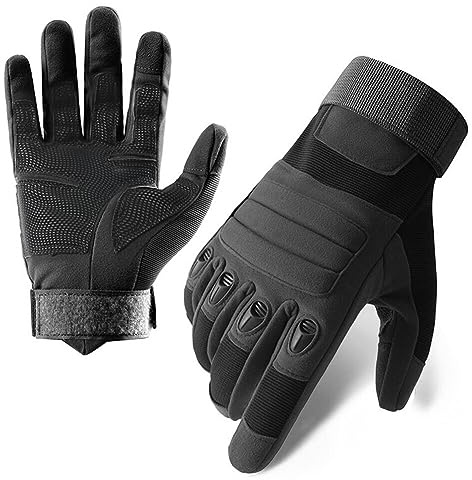 Surakey pekskärm för män arbetshandskar motorcykel dirtbike träning heltäckande fingerhandskar vantar för utomhussport cykling airsoft vandring (svart L)