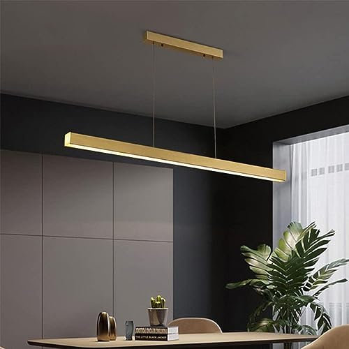 Wylolik Nordische Decken-Hängelampen, moderne Messing-Linear-3-Farben-dimmbare Kronleuchter-Beleuchtung für Esstisch, LED-Gold-Pendelleuchte für Waschbecken, Decken-Tropfenleuchte Lampe 35 W/48 W