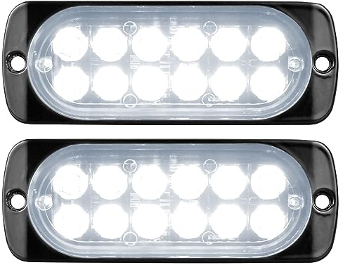 RIGIDON 2 x Ultra Thin 12 LED Lampada di Emergenza Strobo Bianco 12V 24V | Hazard Lampeggiante Luce, Stroboscopica Luce per Auto, Camion, Trattori, Rimorchi, Elevatori 4x4 Veicolo, Senza interruttore