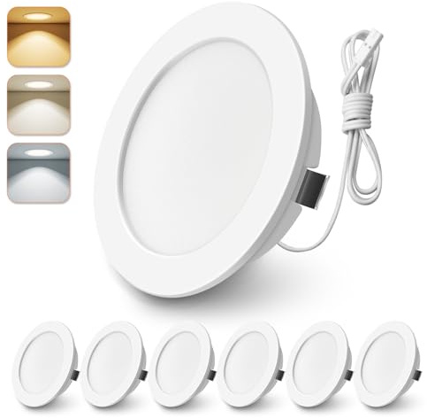 ALUSSO LIGHTING Set di 6 Faretti LED da Incasso, 12V led integrati 4W Cavo di Collegamento da 60 cm,3CCT 3000K Bianco Caldo 4000K Bianca Naturale 6000K Bianca Fredda, Apertura Ø55mm - Ø58mm Bianco