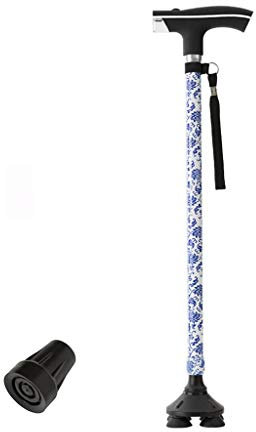 NEAFP Gehstock für ältere Menschen, Blaue Blume, EIN Fuß, klein, Vier Fuß, einziehbarer Gehstock, Einstellbereich von 56 cm bis 92 cm HGCHH