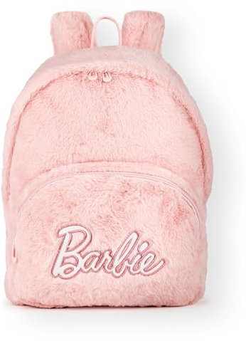 Barbie Ladies Fluffy Backpack | Womens Classic Patch Logo Teddy Bear Rucksack Bag in Pink | Adjustable Straps & Spacious Compartments for Organised Storage | Doll Toy Movie Merchandise Gift for Her