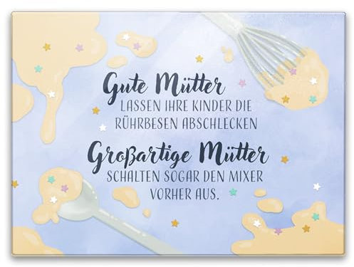 Gute Mütter Schneidebrett in 39x28cm mit Spruch Kinder dürfen die Rührbesen abschlecken ein lustiges Kochbrett für die Küche Frauen Geburtstag Glas Schneidbrett