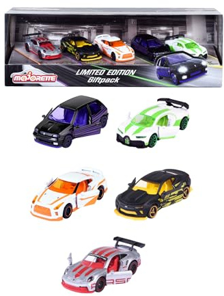 Majorette Auto-Set Limited Edition 10 - Geschenkset mit 5 Modellautos (Renault, Porsche, Nissan, Bugatti, Chevrolet), Autos aus Metall mit Freilauf, je 7,5 cm, für Kinder ab 3 Jahre