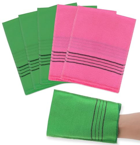 5-teilige asiatische Peeling-Handschuhe doppelseitig koreanische Schrubben Waschlappen Italien-Handtuch zum Entfernen abgestorbener Haut Hornhaut Schrubber Dusch-Peeling-Handschuh (Rosa Grün)