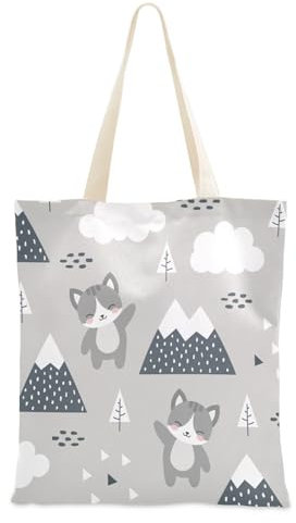 FRODOTGV Einkaufstasche aus Segeltuch mit Aufschrift Happy Cute in The Forest, für Lebensmittel, Hochzeit, Geschenktasche, Einkaufstasche, Stoff-Tragetasche, einfarbige Tragetasche zum Dekorieren,