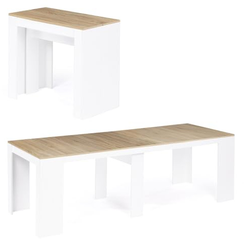 IDMarket – Mesa consola extensible Orlando para 10 personas, 235 cm, madera blanca y haya