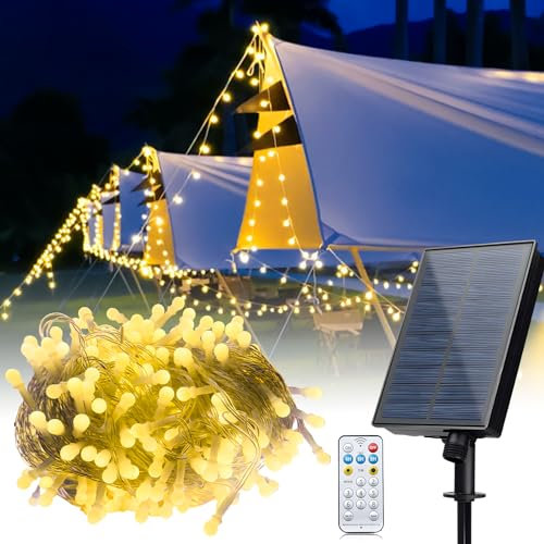Solar Lichterkette Aussen Wetterfest Balkon Garden Deko,200 LEDs 8 Beleuchtungsmodi IP65 Outdoor Lichterkette Außen Lampions Außen Wetterfest Solarlichterkette für Balkon Terassen Garten Bäume (32)