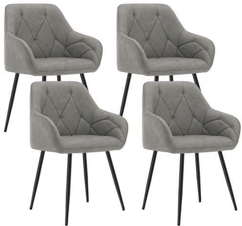 WOLTU Esszimmerstühle 4er Set, für Esszimmer Wohnzimmer, ergonomische Küchenstühle gepolstert mit Armlehnen, Metallbeinen, Sitzfläche aus Vintage-Kunstleder,Dunkelgrau