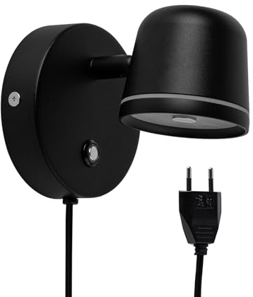 Aisilan Wandleuchte mit Stecker und Touch-Schalter Schwarz – dimmbare LED Wandlampe 5W mit 3 Lichtfarben, stufenlos 5–100%, drehbar 330°/90° für Schlafzimmer & Wohnzimmer