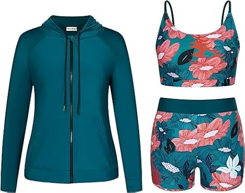 Hanna Nikole Traje de baño de tres piezas para mujer de talla grande con mangas largas Tankini, azul pavo real, 46 Große Größen