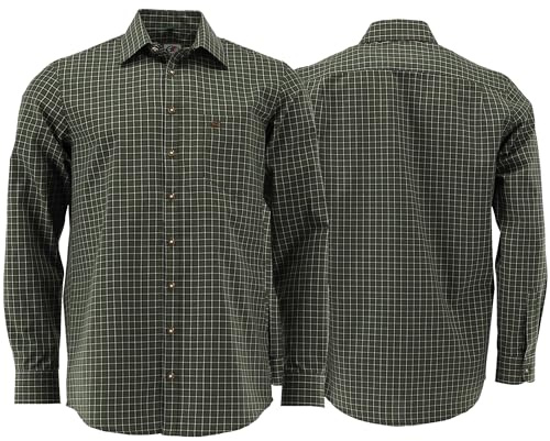 German Wear Jagdhemd Hemd Langarm Hemd Regular Fit Haifischkragen mit Stick, Oliv, 5XL
