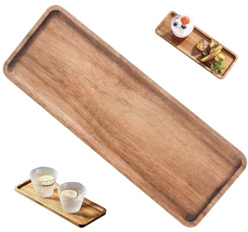 Tablas de servir de madera, plato de queso de 11.0 x 4.0 in, tabla rectangular de charcutería, plato de servir suave natural para frutas, postres, plato de queso vegetal, bandeja de madera, tablas de