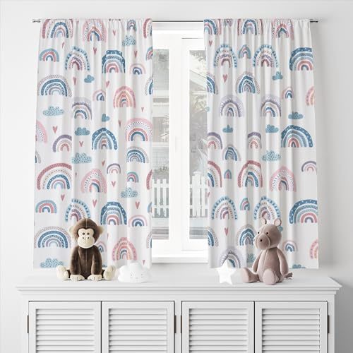 ggaimwf Regenbogenvorhänge mit Bleistiftfalten Boho-Buntes Cartoon-Muster Regenbogenvorhänge Kinderzimmer Fensterbehandlung für Mädchen Wohnzimmer Kinderzimmer Café Vorhang 107x160cm 2 Paneele