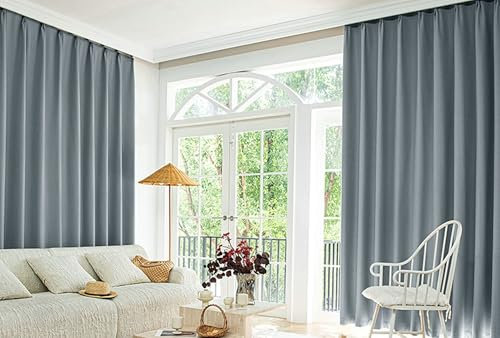 Homxi Gardinen Blickdicht Wohnzimmer 2er Set,2 x 107W x 229H cm,Blickdichter Vorhang Balkon Blau Einfarbig Wohnzimmer Gardinen mit Ösen