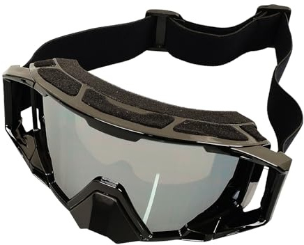 4-FQ Motocross Brille, Motorradbrille, Hochwertige Off Road Racing Crossbrille, Anti Fog UV Schutzbrille Sportbrille Retro Radbrille für ATV Dirt Bike（Schwarzer Rahmen + Silber Gläser）