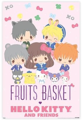 tcagd Fruits Basket X Hello Kitty And Friends - Group Wall Canvas Poster Bedroom Decor Landscape Office Room Decor Gift 12x18inch(30x45cm)