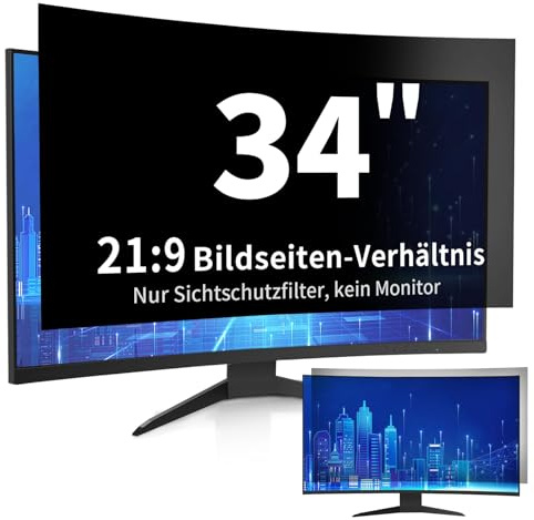 DEJIMAX Filtro de pantalla de privacidad para computadora de 34 pulgadas para monitores de pantalla ancha 21:9, antirreflejos y reducción de luz azul, protector de privacidad, pantalla curvada,
