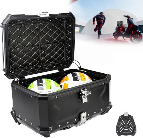 Aluminum Motorcycle Top Case,45/55/65/80/100L Top Box for Motorcycle，Motorcycle Trunk，Waterproof Rear Tour Box With Security Lock Motorcycle Top Box for Travelling black 45L