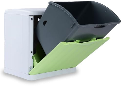 Hummelladen Mülleimer 20 Liter mit Kippfunktion Modulsystem Grün - 40x40x30cm - seperater Eimer - Mülltrennung Recycling Abfallsammler - Wandbefestigung - Müll Papierkorb Abfalleimer Abfallbehälter